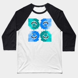 Slime Blue Jelly Monster Emoji Pixel Smiling Face Baseball T-Shirt